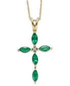 14k Gold Necklace, Emerald (3/4 Ct. T.w.) And Diamond Accent Cross Pendant
