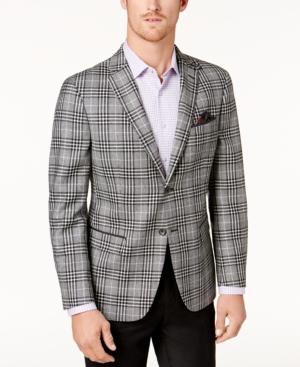 Tallia Men's Slim-fit Black & White Plaid Soft-constructed Sport Coat