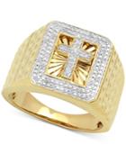 Men's Diamond Cross Ring (1/10 Ct. T.w.) In 10k Gold-plated Sterling Silver