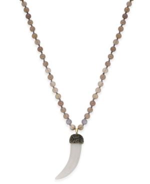 Paul & Pitu Naturally Gold-tone Gray Beaded Horn Pendant Necklace