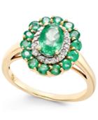Emerald (1-5/8 Ct. T.w.) And Diamond (1/6 Ct. T.w.) Oval Floral Ring In 14k Gold