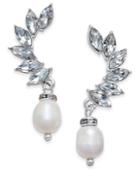 Inc International Concepts Silver-tone Crystal And Imitation Pearl Ear Climber Earrings, Only At Macy's