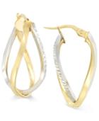 Two-tone Interlocking Twisted Oval Hoop Earrings In 10k Yellow And White Gold