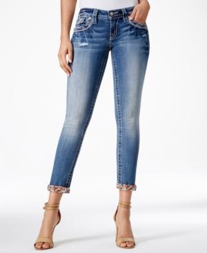 Miss Me Embellished Embroidered Skinny Medium Blue Wash Jeans