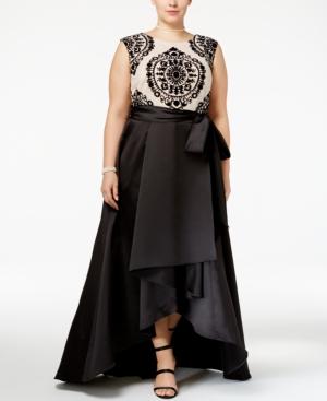 Betsy & Adam Plus Size Lace Satin High-low Gown