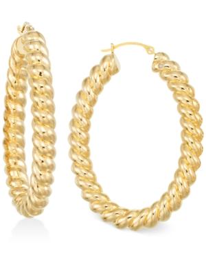 Signature Gold Ribbed Hoop Earrings In 14k Gold With Nano Diamond Resin Core