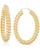 Signature Gold Ribbed Hoop Earrings In 14k Gold With Nano Diamond Resin Core