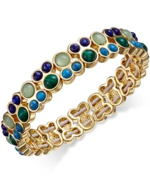 Charter Club Gold-tone Green-blue Multi-stone Stretch Bangle Bracelet, Only At Macy's