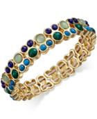 Charter Club Gold-tone Green-blue Multi-stone Stretch Bangle Bracelet, Only At Macy's