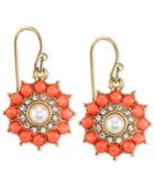 2028 Gold-tone Stone And Crystal Flower Burst Drop Earrings