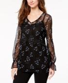 Style & Co Printed Swiss-dot Blouse, Created For Macy's