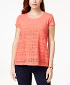 Style & Co. Petite Crochet-panel Shirt, Only At Macy's