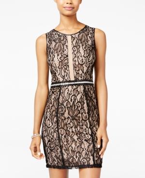 Crystal Doll Juniors' Embellished Lace Bodycon Dress
