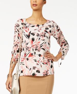 Alfani Printed Drawstring-sleeve Blouse, Created For Macy's