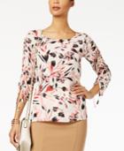 Alfani Printed Drawstring-sleeve Blouse, Created For Macy's
