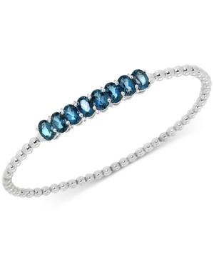 Blue Topaz (4-1/2 Ct. T.w.) And Diamond Accent Beaded Stretch Bracelet In Sterling Silver