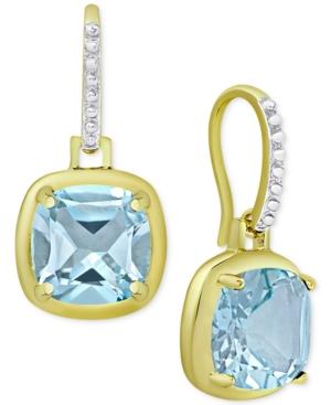 Blue Topaz Cushion Drop Earrings (5-1/5 Ct. T.w.) In 18k Gold-plated Sterling Silver