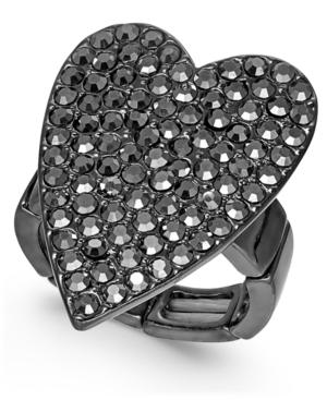 Thalia Sodi Hematite-tone Crystal Heart Stretch Ring, Created For Macy's