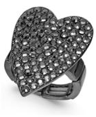 Thalia Sodi Hematite-tone Crystal Heart Stretch Ring, Created For Macy's