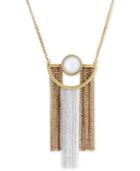 Lucky Brand Two-tone Imitation Pearl Fringe Pendant Necklace