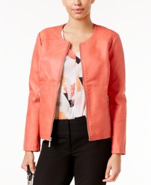Alfani Petite Faux-leather Quilted-trim Jacket, Created For Macy's