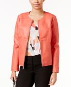 Alfani Petite Faux-leather Quilted-trim Jacket, Created For Macy's