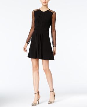 Bcbgeneration Illusion-sleeve Pleated Fit & Flare Dress