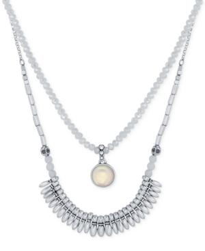 Lucky Brand Silver-tone White Stone And Fringe Layer Necklace