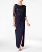 Alex Evenings Petite Sequined Lace Draped Column Gown