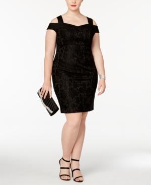 Sangria Plus Size Flocked Lace Cold-shoulder Dress