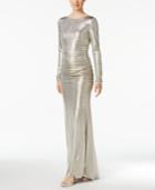 Vince Camuto Ruched Metallic V-back Gown
