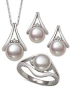3-pc. Set Cultured Freshwater Pearl (7 & 8mm) Pendant Necklace, Stud Earrings & Ring In Sterling Silver