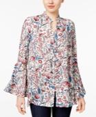 Style & Co Floral-print Bell-sleeve Blouse, Only At Macy's