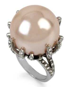 Betsey Johnson Silver-tone Imitation Pearl And Crystal Pave Statement Ring