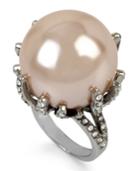 Betsey Johnson Silver-tone Imitation Pearl And Crystal Pave Statement Ring