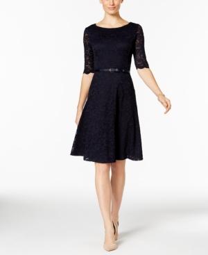 Charter Club Petite Belted Lace Fit & Flare Dress, Only At Macy's