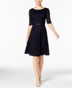 Charter Club Petite Belted Lace Fit & Flare Dress, Only At Macy's