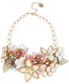 Betsey Johnson Gold-tone Multi-crystal & Imitation Pearl Floral Statement Necklace