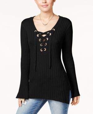 Ultra Flirt Juniors' Ribbed Bell-sleeve Sweater