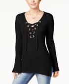 Ultra Flirt Juniors' Ribbed Bell-sleeve Sweater