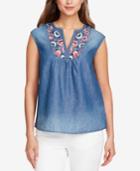 Vintage America Diana Embroidered Split-neck Top
