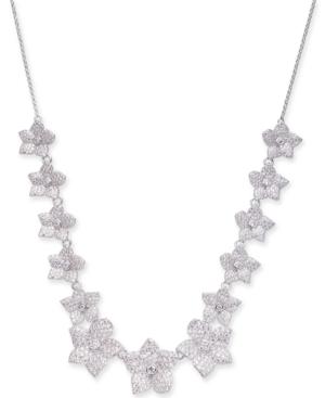 Kate Spade New York Silver-tone Pave Flower Collar Necklace, 17 + 3 Extender