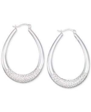 Large Patterned Teardrop Shape Hoop Earrings In 14k White Gold Vermeil