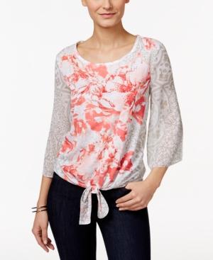 Jm Collection Tie-front Floral-print Top, Only At Macy's