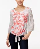 Jm Collection Tie-front Floral-print Top, Only At Macy's