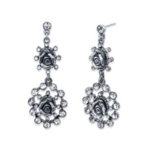 2028 Silver-tone Crystal Flower Double Drop Earrings