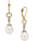 Freshwater Pearl (9mm) And Diamond Accent Drop Earring In 14k Gold