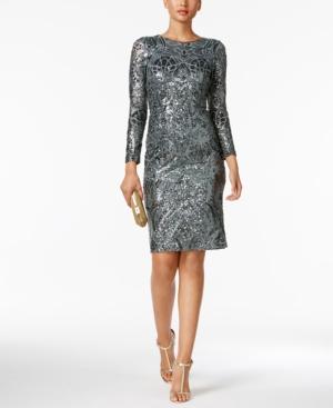 Betsy & Adam Petite Sequined Sheath Dress