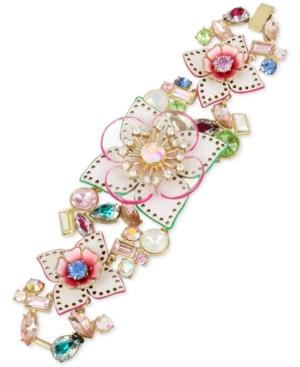 Betsey Johnson Gold-tone Multi-stone Floral Flex Bracelet