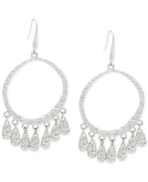 Steve Madden Silver-tone Textured Shaky Disc Drop Hoop Earrings